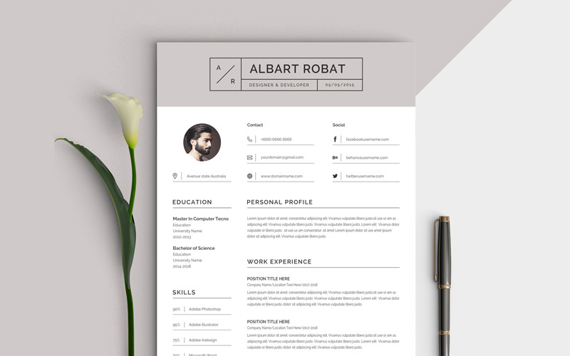 Download Резюме "Albart Robat Resume Template" / Albart Robat Resume Template - Резюме на тему графика resume cv clean creative word infographic modern professional student mac pages manager template bankers doctors job seekers
