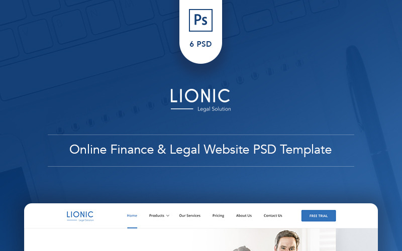Download PSD шаблон "Lionic - Online Finance & Legal PSD Template" / Lionic - Online Finance & Legal PSD Template - PSD шаблон на тему финансы blue clean corporate critical data finance information legal middle age office old online psd security template