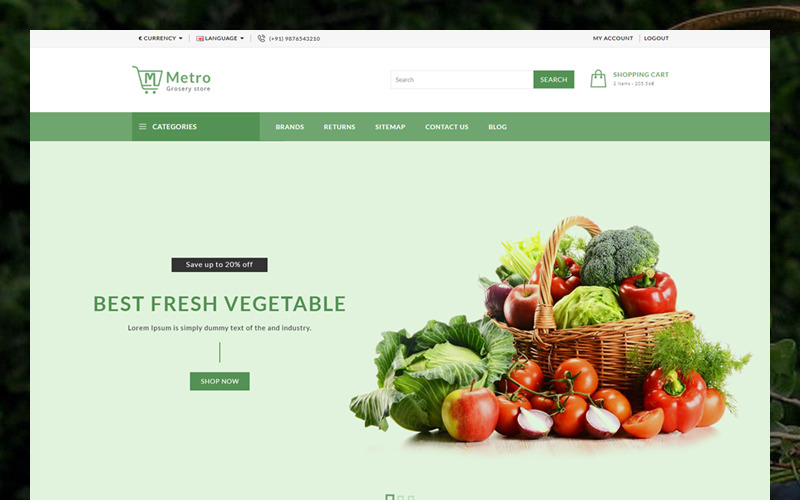 Metro livsmedelsbutik och grönsaker OpenCart-mall