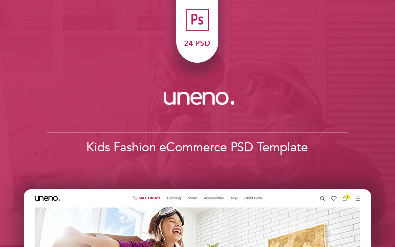 Download PSD шаблон "Uneno - Kids Fashion eCommerce PSD Template" / Uneno - Kids Fashion eCommerce PSD Template - PSD шаблон на тему детская мода boys clothing e-commerce ecommerce fashion fun girl kids psd shop shopping sweater template toys tshirt