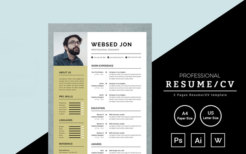 Download Резюме "Websed Jon Resume Template" / Websed Jon Resume Template - Резюме на тему графика resume cv clean creative word infographic modern professional student mac pages manager template bankers doctors job seekers