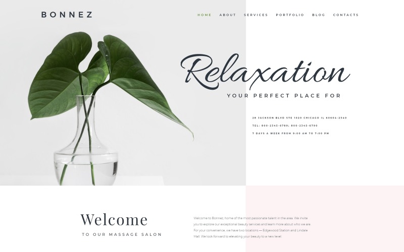 Bonnez - Tema mínimo WordPress Elementor pronto para usar para salão de massagens