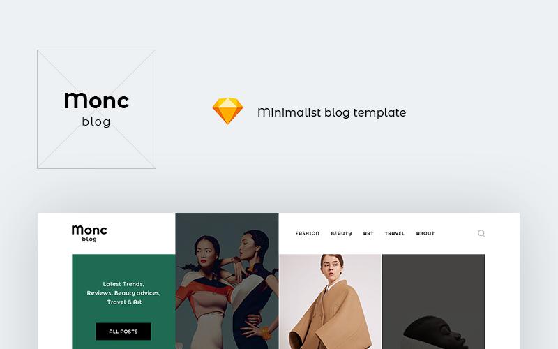 Download Sketch шаблон "Monc Blog Sketch Template" / Monc Blog Sketch Template - Sketch шаблон на тему графика blog magazine template theme modern simple trendy fashion minimalist mobile responsive sketch