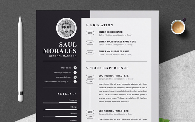 Download Резюме "Morales Resume Template" / Morales Resume Template - Резюме на тему графика 1 page cv resume 2 3 apple clean cover letter curriculum vitae template illustrator eps mac pages microsoft word minimal