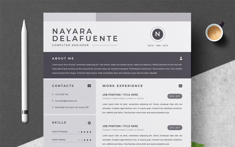 Download Резюме "Nayara Resume Template" / Nayara Resume Template - Резюме на тему графика 1 page cv resume 2 3 apple clean cover letter curriculum vitae template illustrator eps mac pages microsoft word minimal