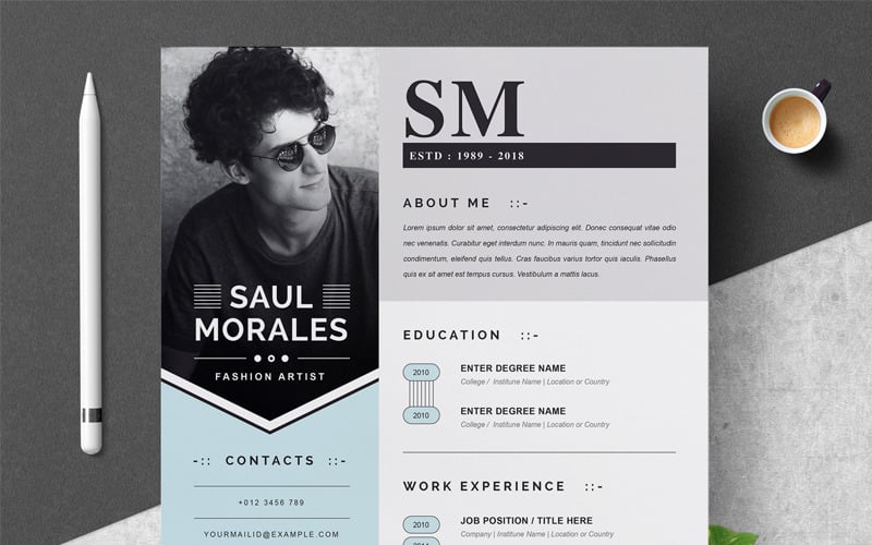 Download Резюме "Saul Resume Template" / Saul Resume Template - Резюме на тему графика 1 page cv resume 2 3 apple clean cover letter curriculum vitae template illustrator eps mac pages microsoft word minimal