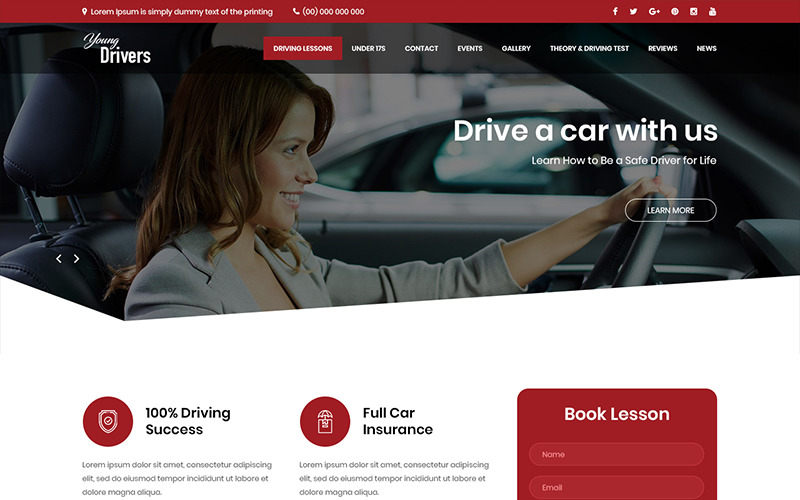 Download PSD шаблон "Young Drivers - Driving School PSD Template" / Young Drivers - Driving School PSD Template - PSD шаблон на тему графика driving school cars theme template psd photoshop