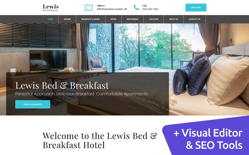 Lewis - Bed and Breakfast Moto CMS 3 Template