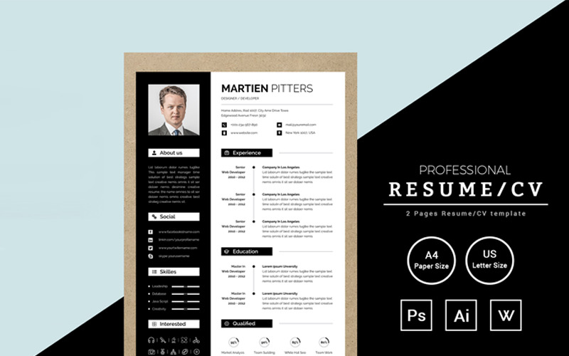 Download Резюме "Martien Pitters Resume Template" / Martien Pitters Resume Template - Резюме на тему графика resume cv clean creative word infographic modern professional student mac pages manager template bankers doctors job seekers