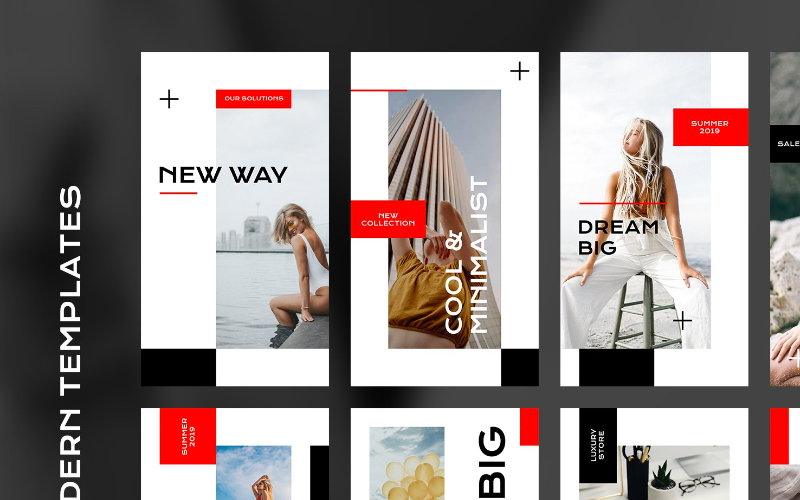 Download Шаблон для соцсетей "Instagram Stories Kit (Vol.18) Social Media Template" / Instagram Stories Kit (Vol.18) Social Media Template - Шаблон для соцсетей на тему графика social blog post insta stories instagram story modern simple minimal promo trendy fashion store shop magazine color banner red