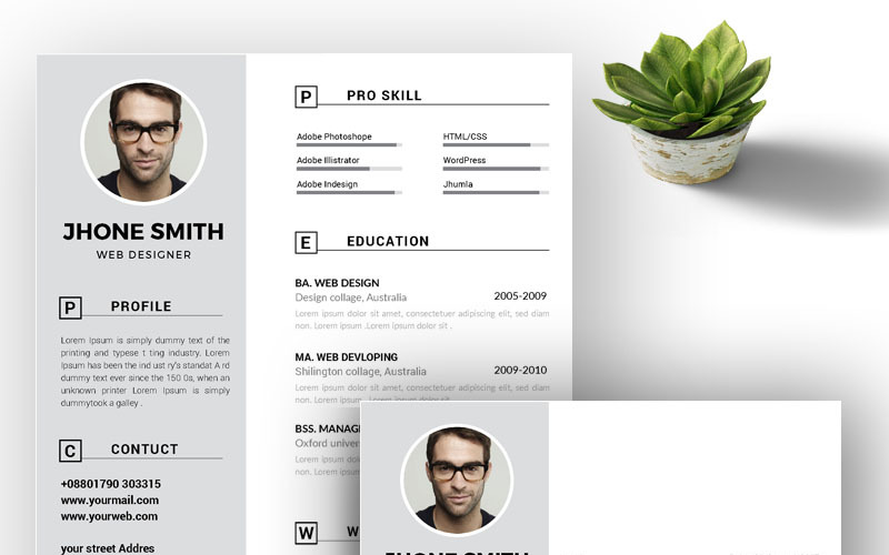 Download Резюме "Jhone Simple Resume Template" / Jhone Simple Resume Template - Резюме на тему графика job resume simple cv the experience free corporate design template wor professional indesign
