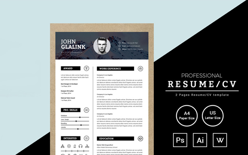 Download Резюме "John Glalink Resume Template" / John Glalink Resume Template - Резюме на тему графика resume cv clean creative word infographic modern professional student mac pages manager template bankers doctors job seekers