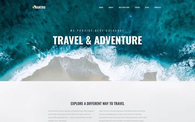 Mantro - Tourism One Page Modern WordPress Elementor Theme