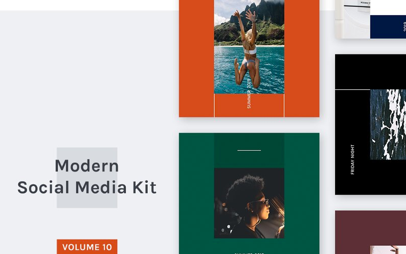 Download Шаблон для соцсетей "Modern  Kit (Vol. 10) Social Media Template" / Modern  Kit (Vol. 10) Social Media Template - Шаблон для соцсетей на тему графика social blog post instagram facebook modern simple minimal promo trendy fashion store shop magazine color banner media kit advertising square
