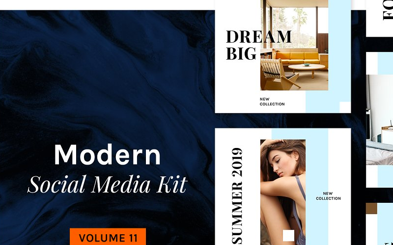 Download Шаблон для соцсетей "Modern  Kit (Vol. 11) Social Media Template" / Modern  Kit (Vol. 11) Social Media Template - Шаблон для соцсетей на тему графика social blog post instagram facebook modern simple minimal promo trendy fashion store shop magazine color banner media kit advertising square