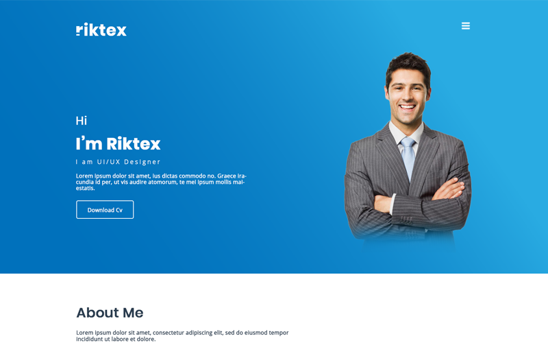 Download PSD шаблон "Riktex Personal Portfolio PSD Template" / Riktex Personal Portfolio PSD Template - PSD шаблон на тему графика cv template personal portfolio psd modern clean