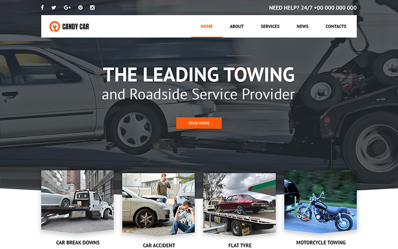 Download PSD шаблон "Candy Car - Towing Services PSD Template" / Candy Car - Towing Services PSD Template - PSD шаблон на тему буксировка авто towing car psd photoshop theme template