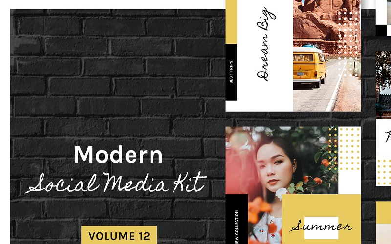 Download Шаблон для соцсетей "Modern  Kit (Vol. 12) Social Media Template" / Modern  Kit (Vol. 12) Social Media Template - Шаблон для соцсетей на тему графика social blog post instagram facebook modern simple minimal promo trendy fashion store shop magazine color banner media kit advertising square