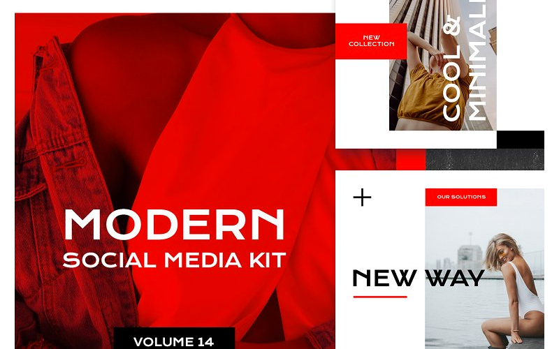 Download Шаблон для соцсетей "Modern  Kit (Vol. 14) Social Media Template" / Modern  Kit (Vol. 14) Social Media Template - Шаблон для соцсетей на тему графика social blog post instagram facebook modern simple minimal promo trendy fashion store shop magazine color red media kit advertising square