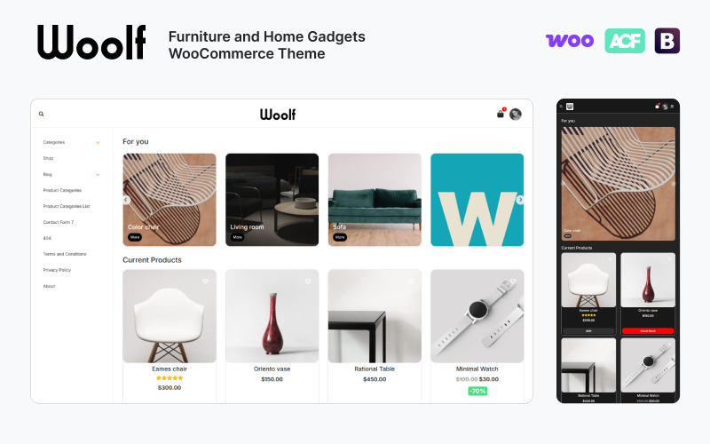 WOOLF - Tema WooCommerce per negozio di mobili