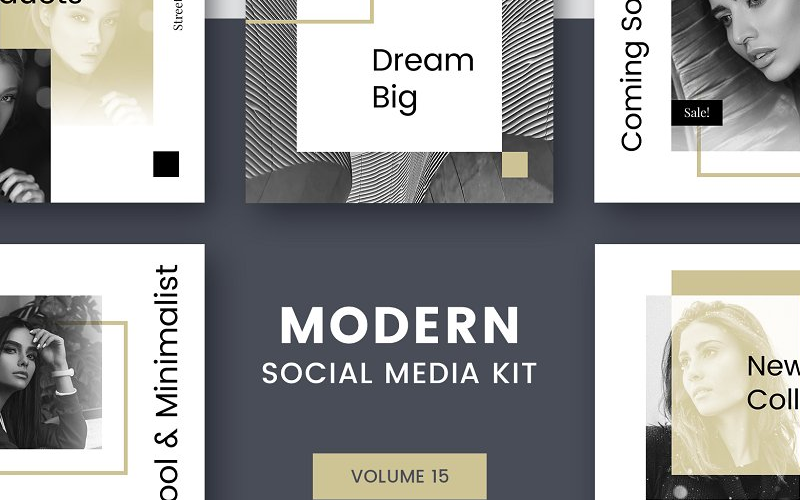 Download Шаблон для соцсетей "Modern  Kit (Vol. 15) Social Media Template" / Modern  Kit (Vol. 15) Social Media Template - Шаблон для соцсетей на тему графика social blog post instagram facebook modern simple minimal promo trendy fashion store shop magazine color banner media kit advertising square
