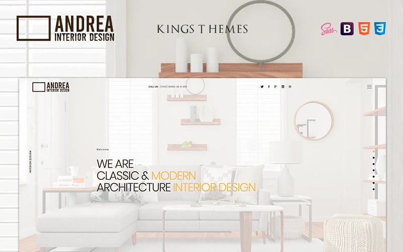 Andrea - Modelo de página inicial de arquitetura e design de interiores
