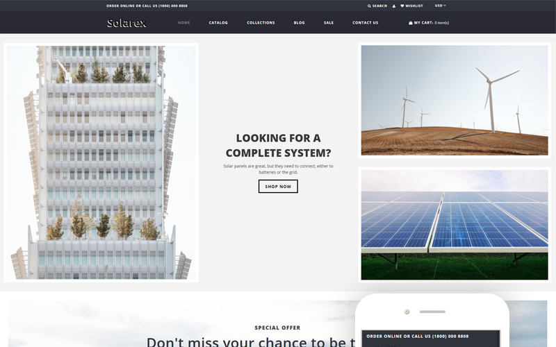 Solarex - Zonne-energie Multipage Clean Shopify-thema