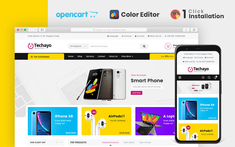 techayo магазин электроники opencart шаблон