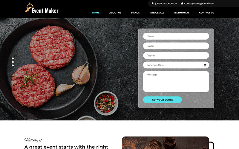 Criador de eventos - Modelo PSD de serviços de catering