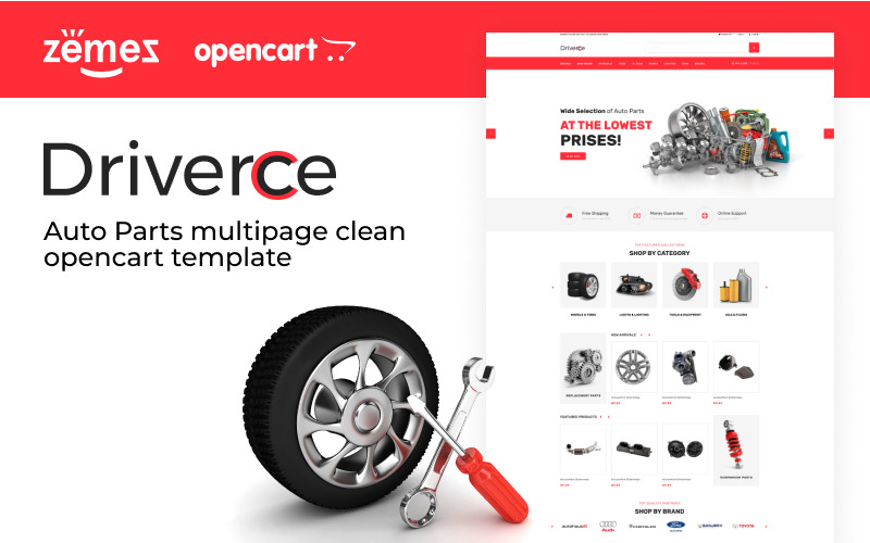 Driverce - Modello OpenCart pulito multipagina per ricambi auto