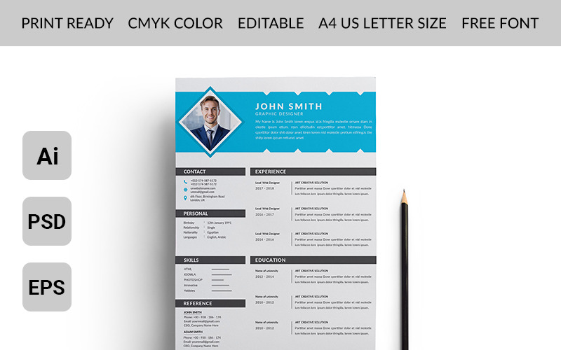 Download Резюме "John Smith Resume Template" / John Smith Resume Template - Резюме на тему графика business design resume cv work elegant flat job modern document design print page interview professional curriculum experience profession employment ready