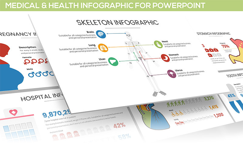 Modelo de PowerPoint de infográfico médico e de saúde