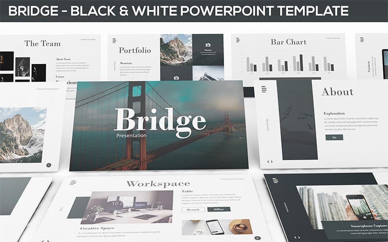 桥 - 黑白演示文稿的PowerPoint模板
