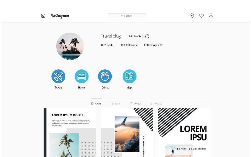 Resa Instagram mallar för sociala medier