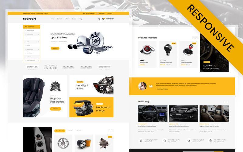 Spareart - Modello reattivo OpenCart per negozio di automobili