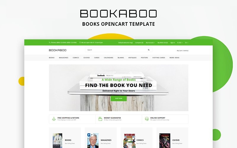 BookaBoo - Böcker Multipage Clean OpenCart-mall