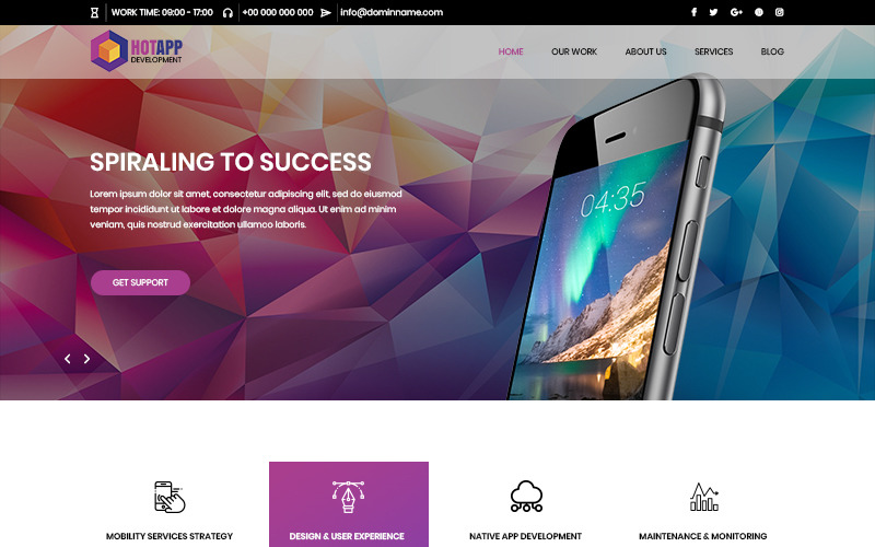 Download PSD шаблон "Hotapp - App Development Company PSD Template" / Hotapp - App Development Company PSD Template - PSD шаблон на тему графика app development company theme template psd photoshop