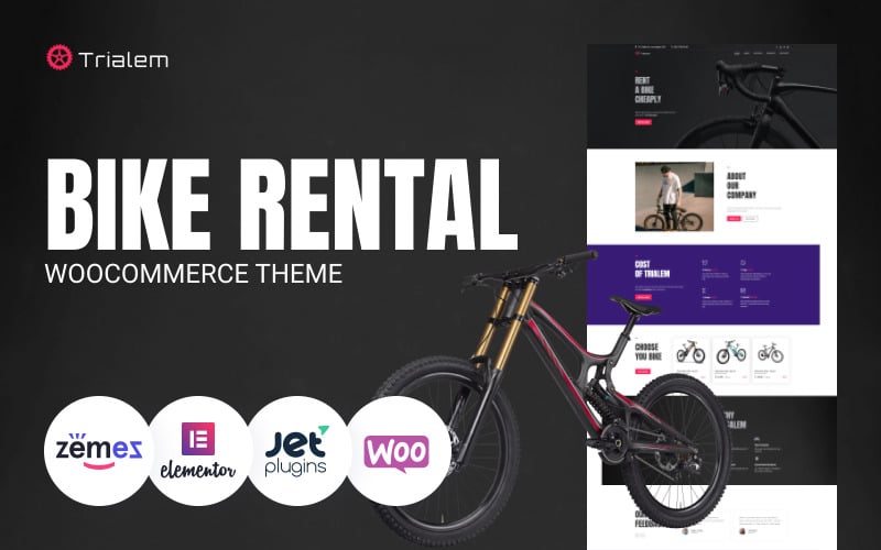 Trialem - Tema WordPress Elementor moderno multiuso para aluguel de bicicletas