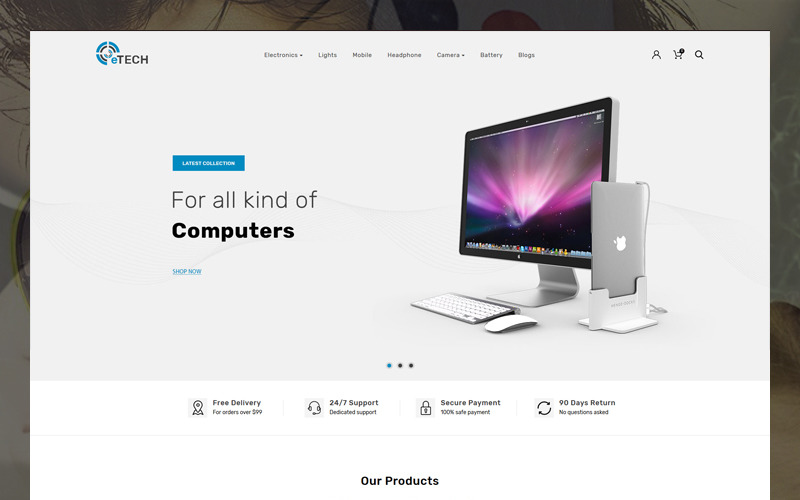 eTech Electronics Store OpenCart-sjabloon