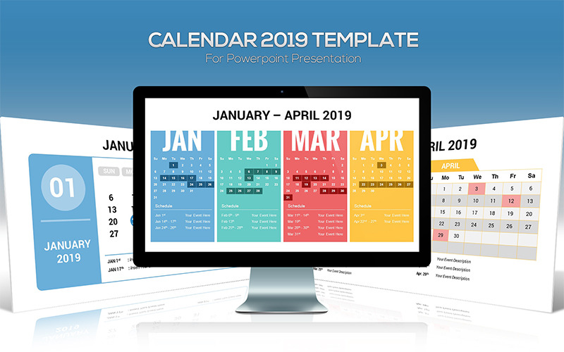 Шаблон календаря PowerPoint на 2019 год