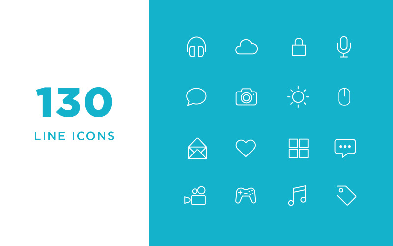 Download Набор иконок "Vector Line Icons and Font Set" / Vector Line Icons and Font Set - Набор иконок на тему графика vector line minimal minimalist icon icons cart checkout sound music office web media