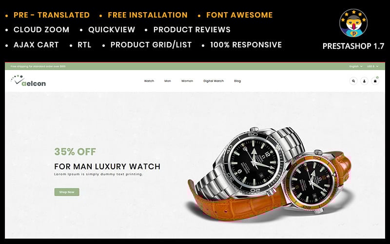 Aelcon Mode och se Stores PrestaShop Theme