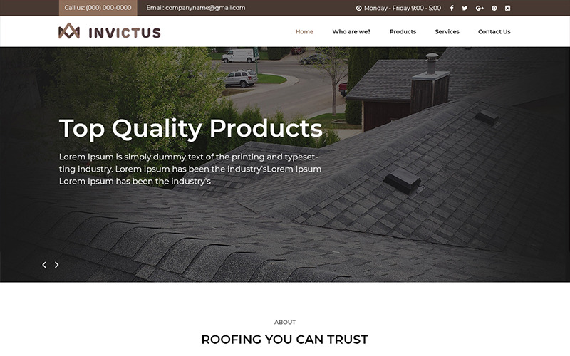 Invictus - Modelo PSD de empresa de telhados