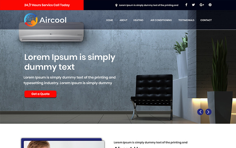 Download PSD шаблон "Aircool - AC Repair Service PSD Template" / Aircool - AC Repair Service PSD Template - PSD шаблон на тему кондиционеры ac repair service theme template psd photoshop
