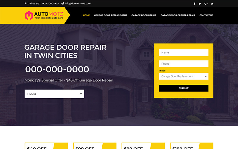Download PSD шаблон "Automotz - Garage Door Company PSD Template" / Automotz - Garage Door Company PSD Template - PSD шаблон на тему графика garage door theme template psd photoshop