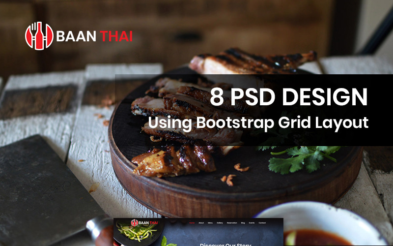Download PSD шаблон "Baan Thai - Thai Restaurant PSD Template" / Baan Thai - Thai Restaurant PSD Template - PSD шаблон на тему еда и ресторан thai restaurant food drinks theme template psd photoshop