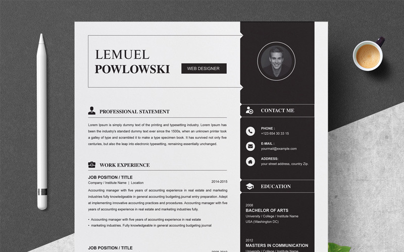 Download Резюме "Lemuel Resume Template" / Lemuel Resume Template - Резюме на тему графика 1 page resume 2 clean cv cover letter design template illustrator eps mac pages microsoft word modern photoshop psd professional