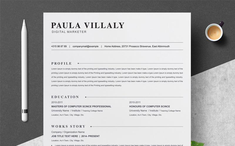 Download Резюме "Paula Resume Template" / Paula Resume Template - Резюме на тему графика 1 page resume 2 clean cv cover letter design template illustrator eps mac pages microsoft word modern photoshop psd professional