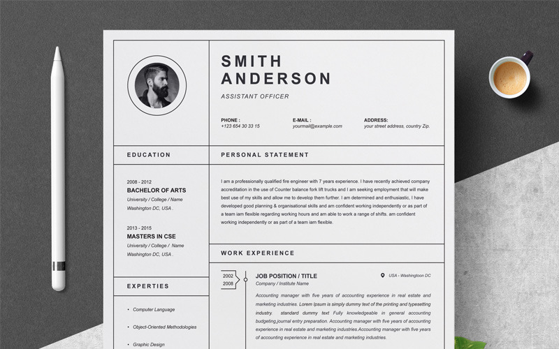 Download Резюме "Smith Resume Template" / Smith Resume Template - Резюме на тему графика 1 page resume 2 clean cv cover letter design template illustrator eps mac pages microsoft word modern photoshop psd professional