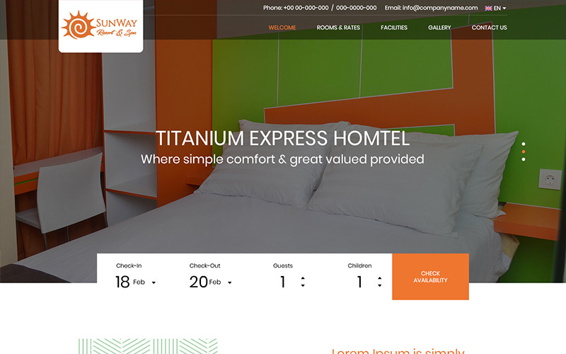 Download PSD шаблон "Sunway - Hotel Booking Services PSD Template" / Sunway - Hotel Booking Services PSD Template - PSD шаблон на тему графика hotel booking theme template psd photoshop